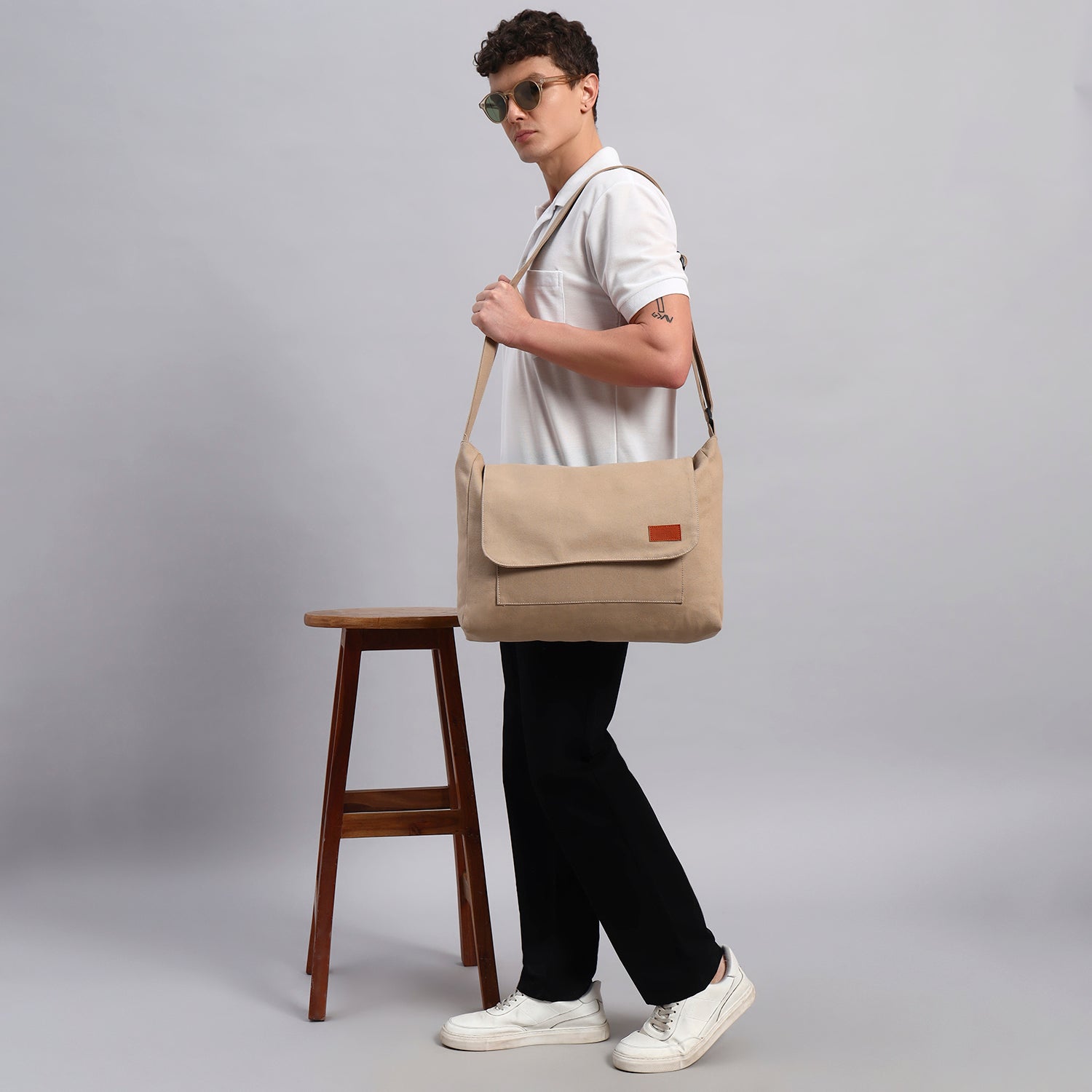 Beige Messenger Bag