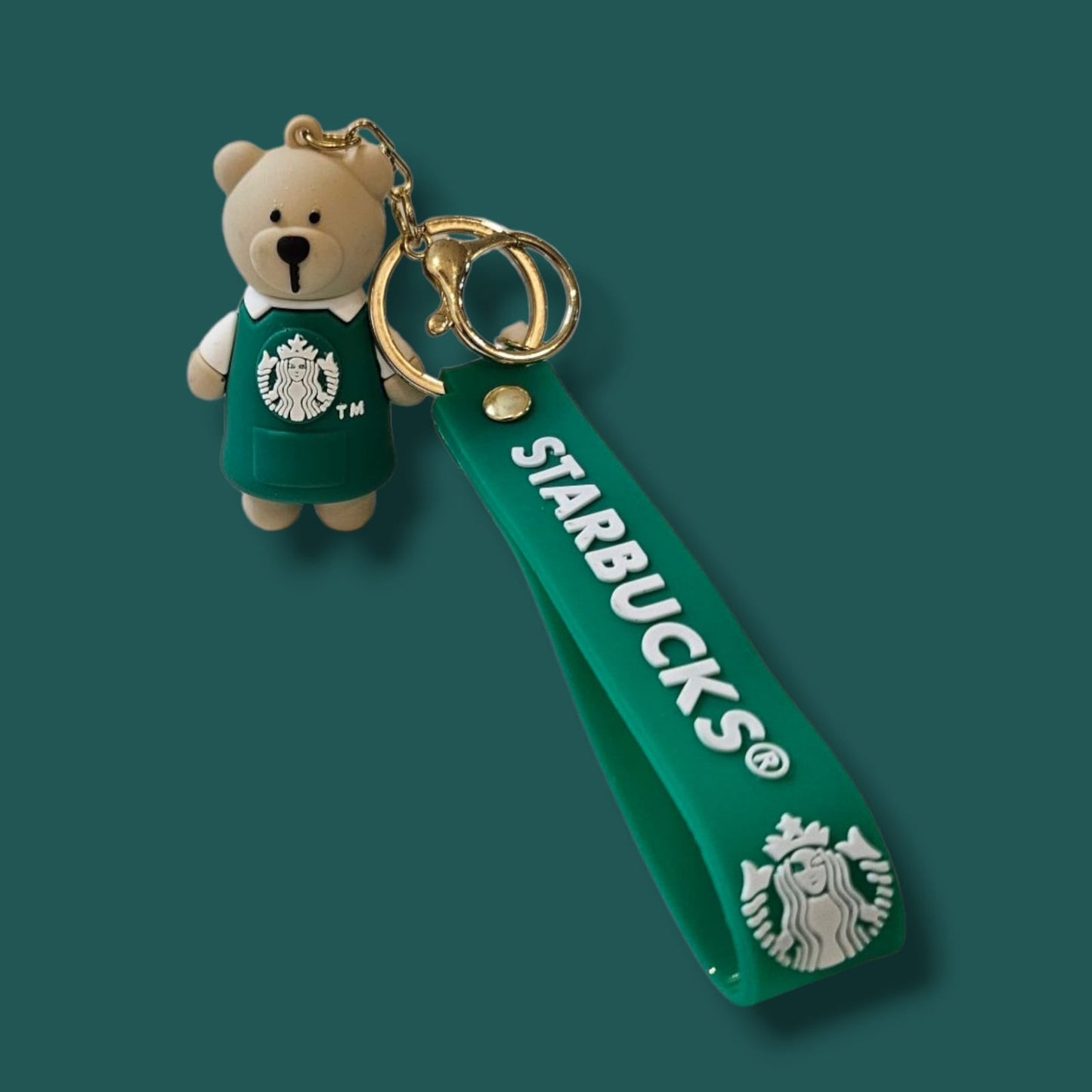 Green Starbucks Bear Barista Keychain
