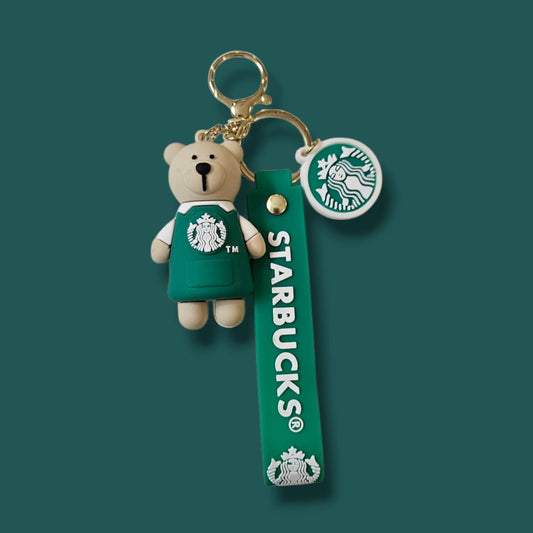 Green Starbucks Bear Barista Keychain
